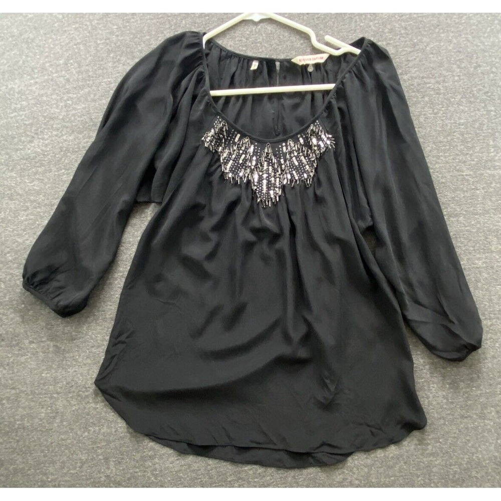 Rebecca Taylor Top Blouse Womens 2 Small Black Metallic Beading‎ Silk Evening